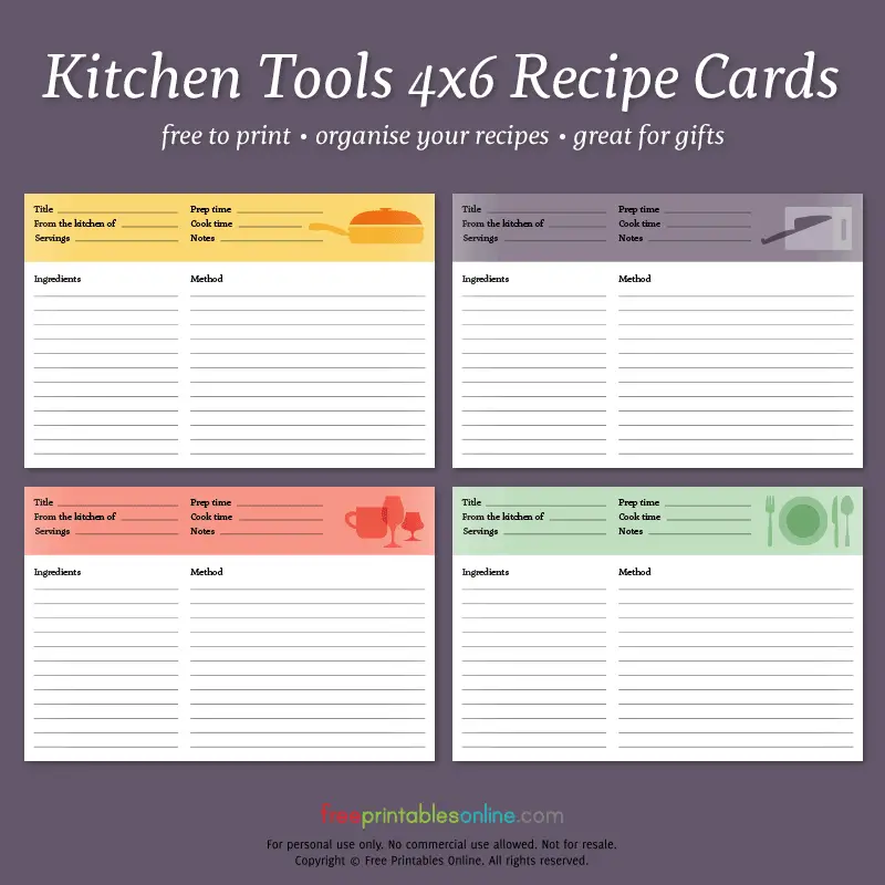 kitchen tools printable 4 215 6 recipe cards free printables online recipe card