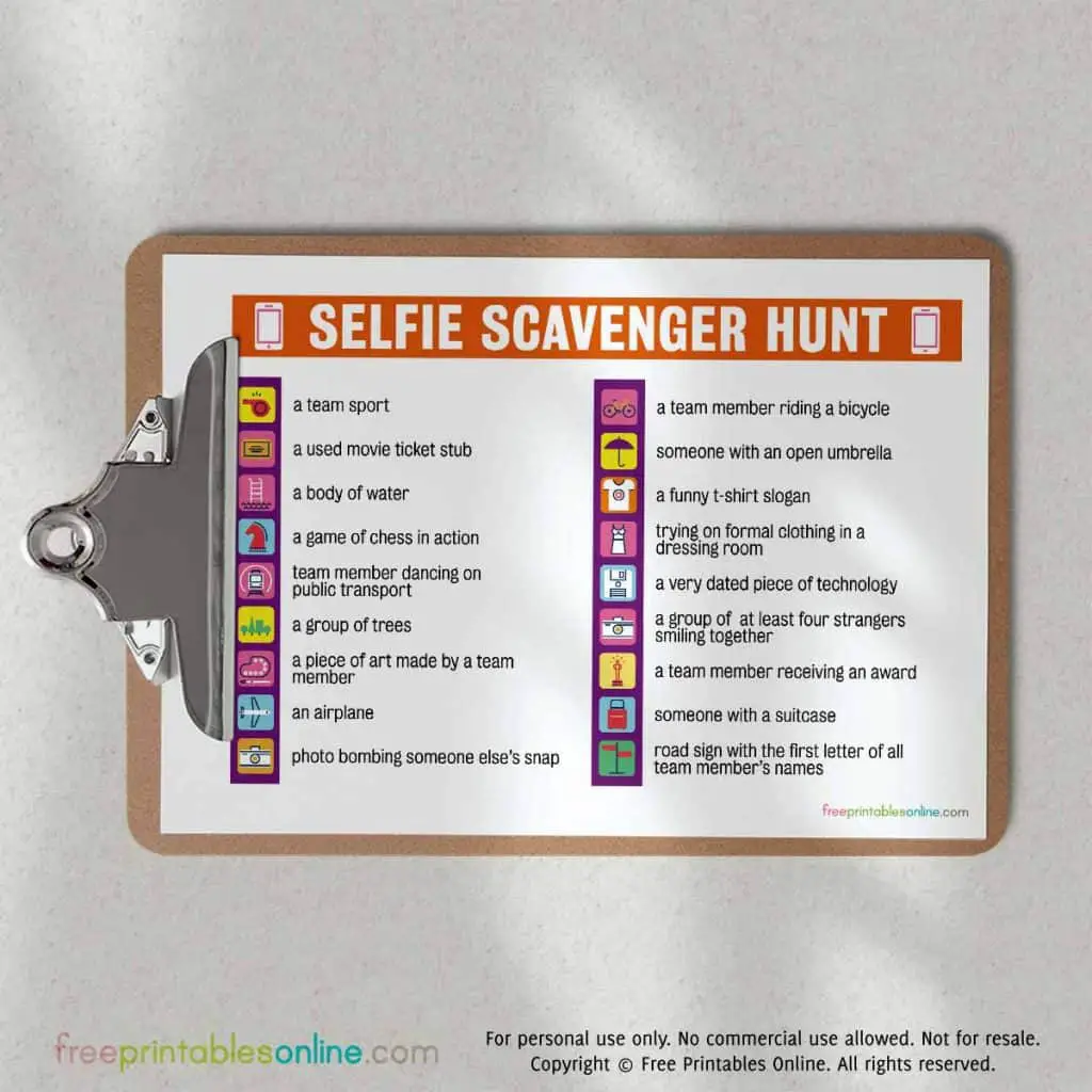 Printable Selfie Scavenger Hunt